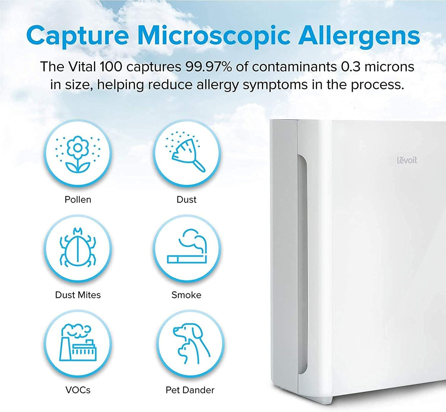 LEVOIT Air Purifiers for Home Large Room, H13 True HEPA Filter Air Purifier Removes 99.97% Pets Allergies , Dust, Smoke, Mold, Pollen, Quiet Odor Eliminator for Bedroom, Vital 100