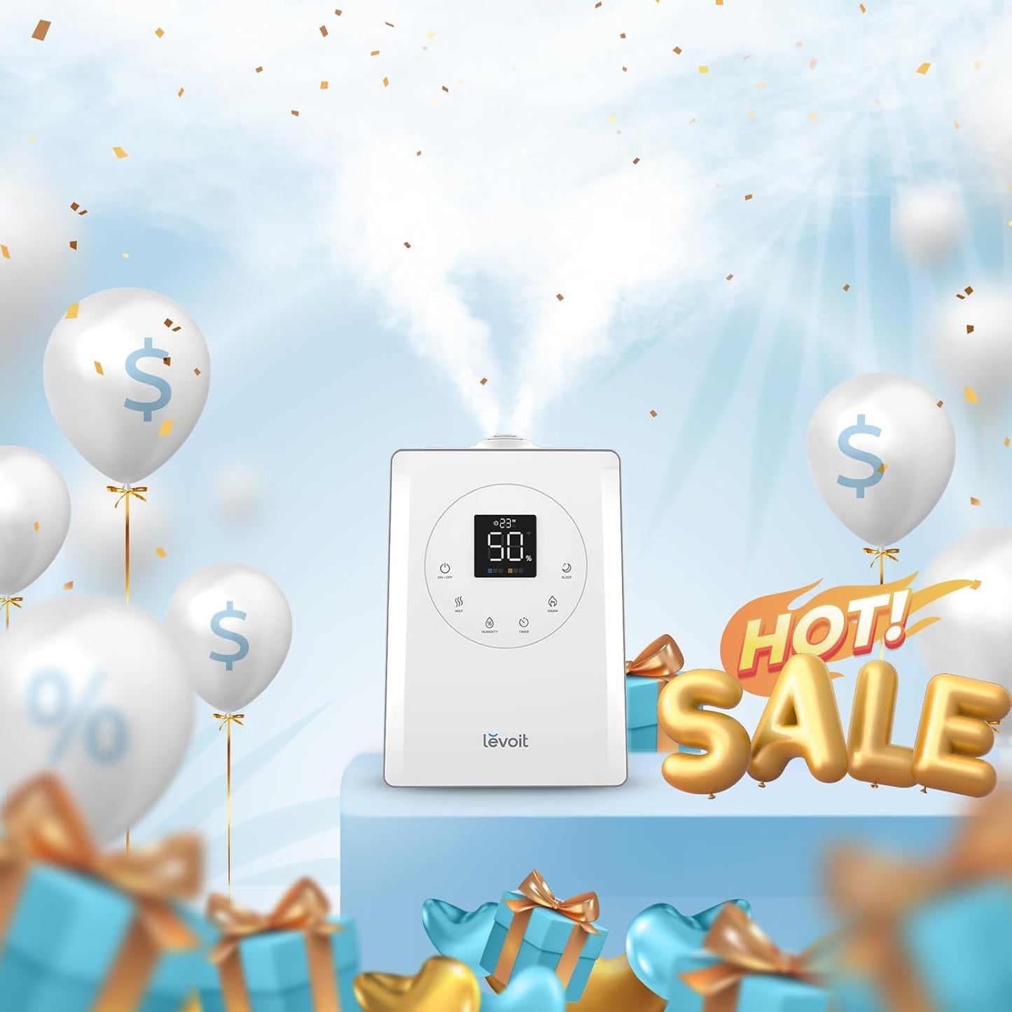 LEVOIT Humidifiers For Bedroom Large Room Home, 6L Top Fill Warm and Cool Mist for Whole House, Smart Wifi Alexa Control, Customized Humidity, Essential Oil, Sleep Mode, Timer, White,1.58 gallons