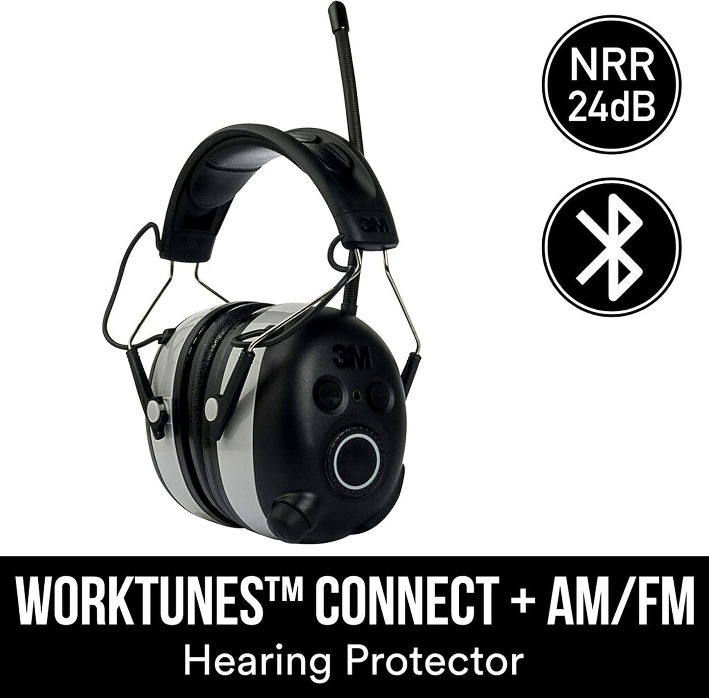 3m Worktunes Bluetooth Hearing Protection with Am/fm Radio, Black and Grey