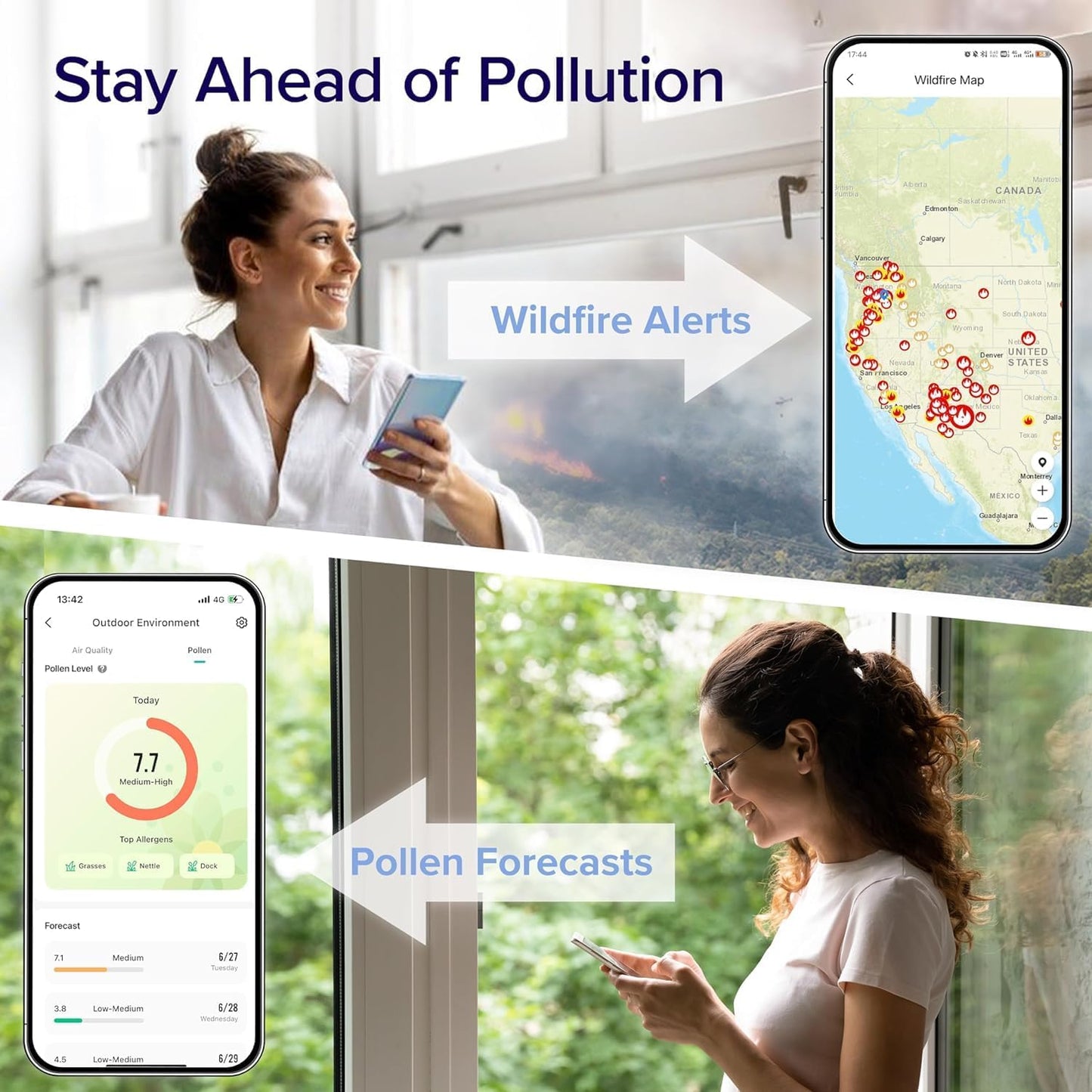 LEVOIT Air Purifiers Large Room Home Up to 1980 Ft², Smart WiFi and Auto Mode with Alexa Control, True HEPA Filter for Pet Allergies, Smoke, Dust, Air Quality Monitor with 4 Colors, Core 400S White