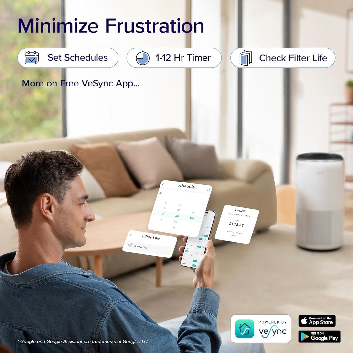 LEVOIT Air Purifiers Large Room Home Up to 1980 Ft², Smart WiFi and Auto Mode with Alexa Control, True HEPA Filter for Pet Allergies, Smoke, Dust, Air Quality Monitor with 4 Colors, Core 400S White