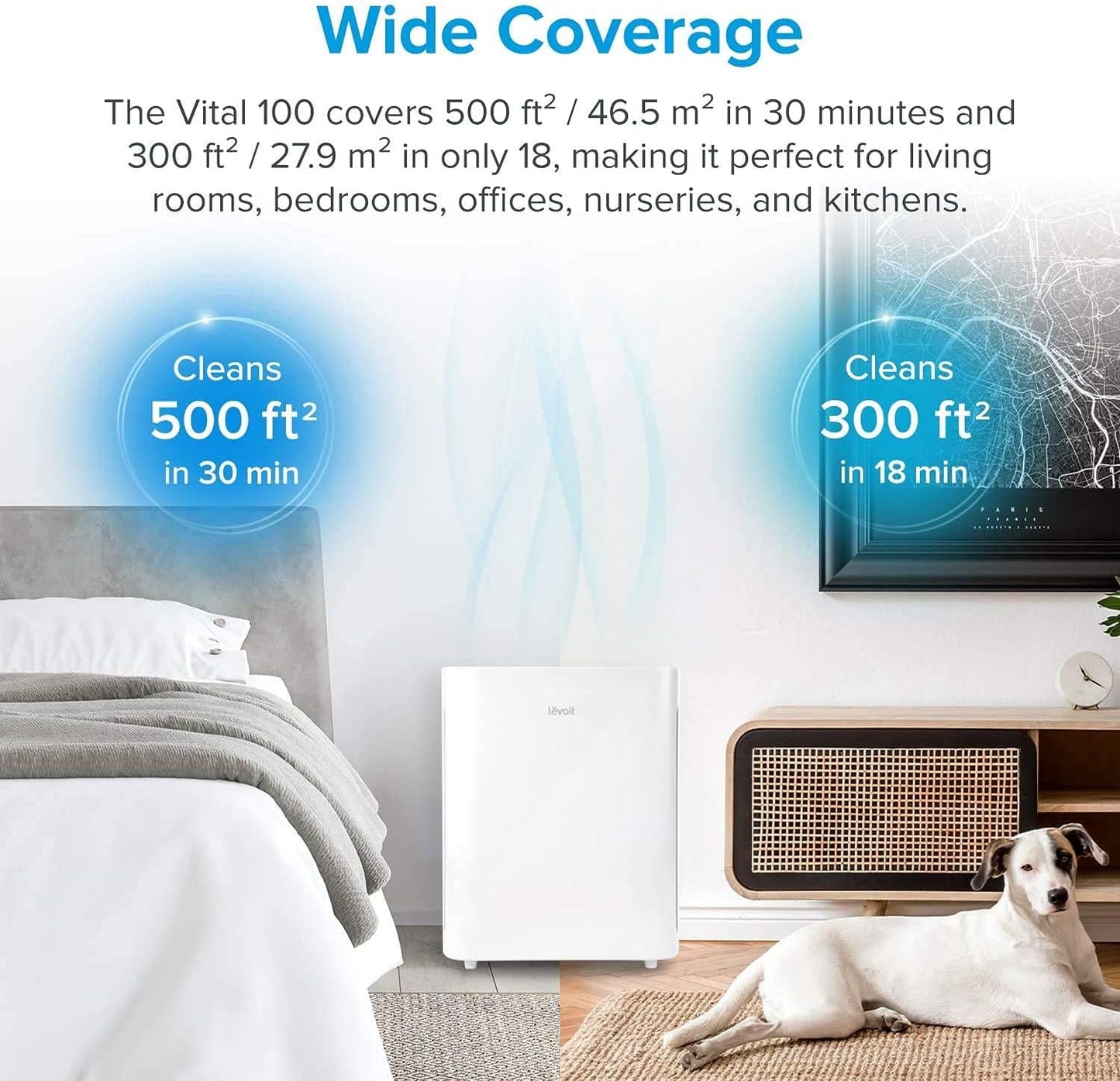 LEVOIT Air Purifiers for Home Large Room, H13 True HEPA Filter Air Purifier Removes 99.97% Pets Allergies , Dust, Smoke, Mold, Pollen, Quiet Odor Eliminator for Bedroom, Vital 100
