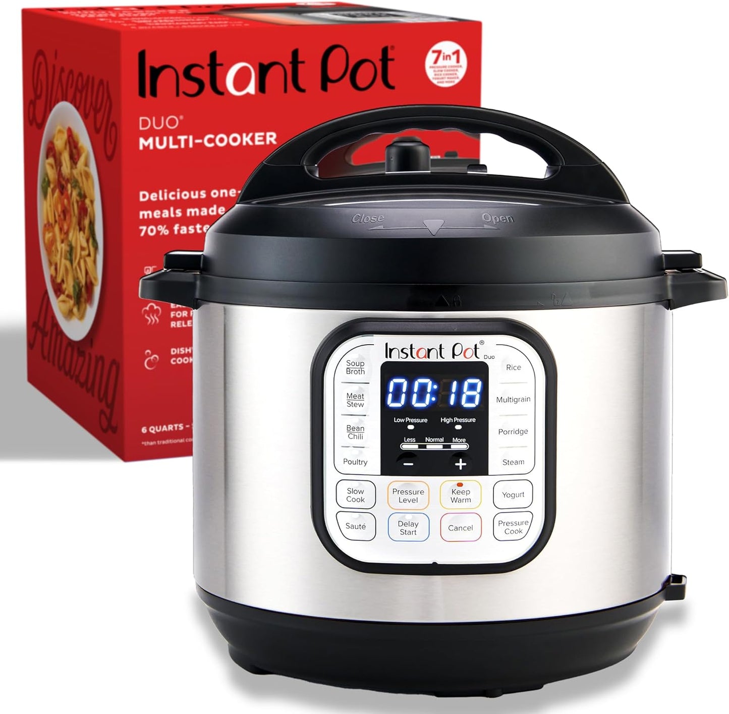 Instant Pot Duo 7-in-1 Electric Pressure Cooker, Slow Cooker, Rice Cooker, Steamer, Saute, Yogurt Maker, Warmer & Sterilizer, Includes App With Over 800 Recipes, Stainless Steel, 6 Quart