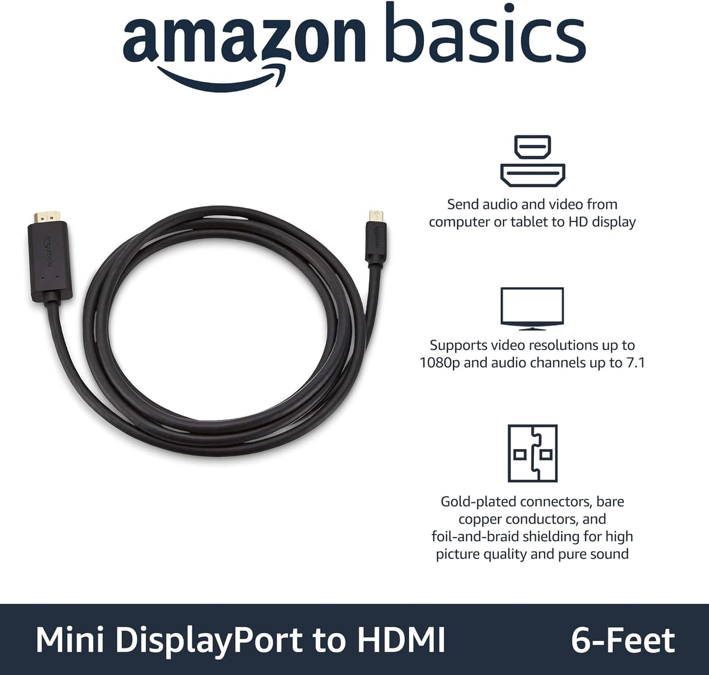 Amazon Basics Mini DisplayPort to HDMI Display Adapter Cable - 6 Feet