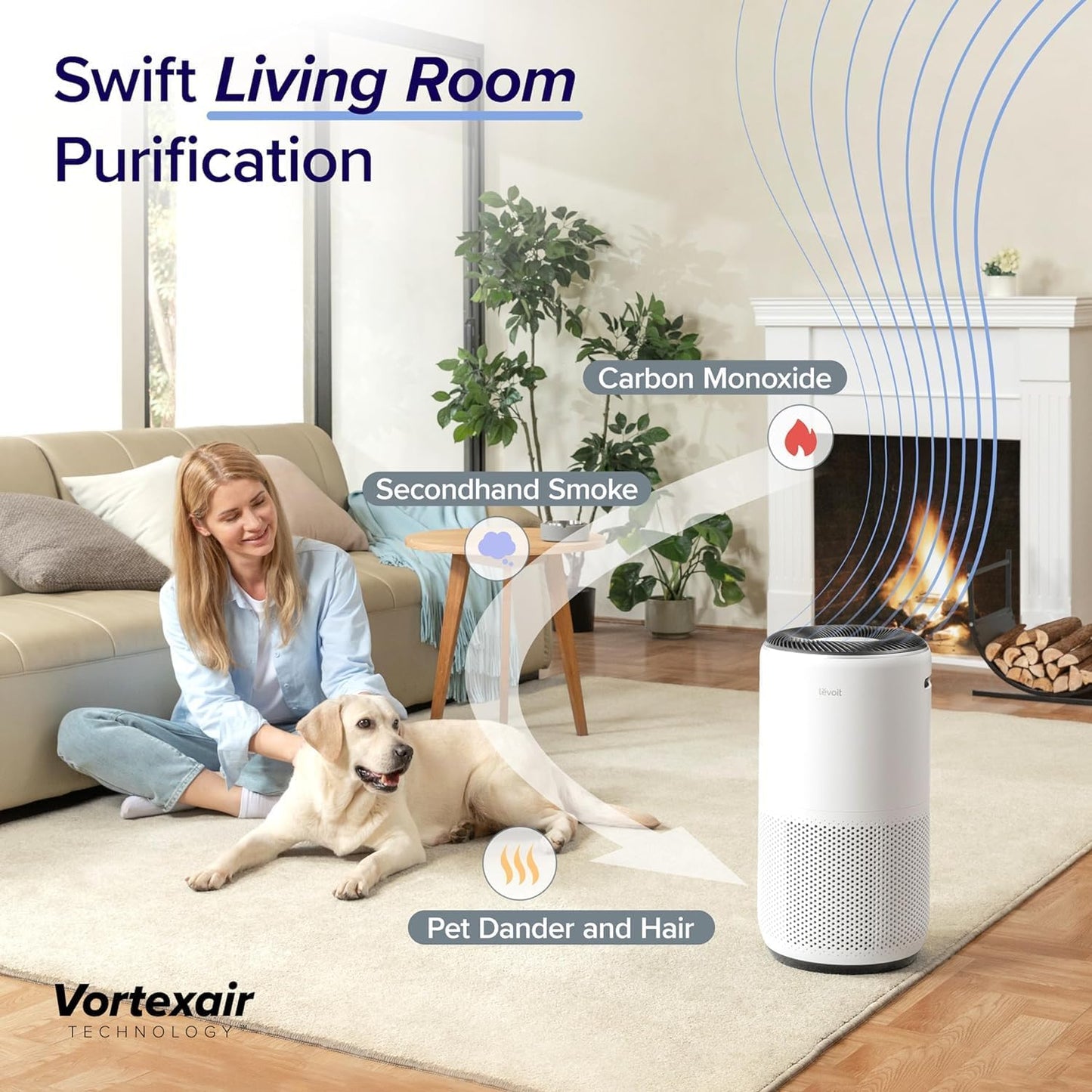 LEVOIT Air Purifiers Large Room Home Up to 1980 Ft², Smart WiFi and Auto Mode with Alexa Control, True HEPA Filter for Pet Allergies, Smoke, Dust, Air Quality Monitor with 4 Colors, Core 400S White