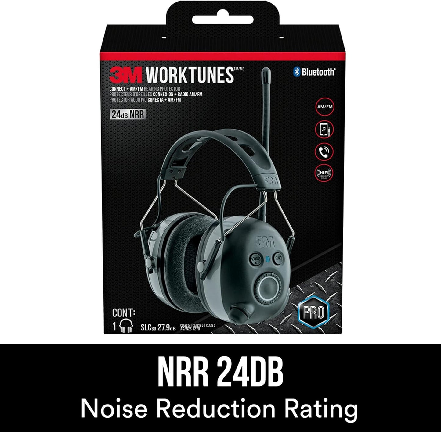 3m Worktunes Bluetooth Hearing Protection with Am/fm Radio, Black and Grey
