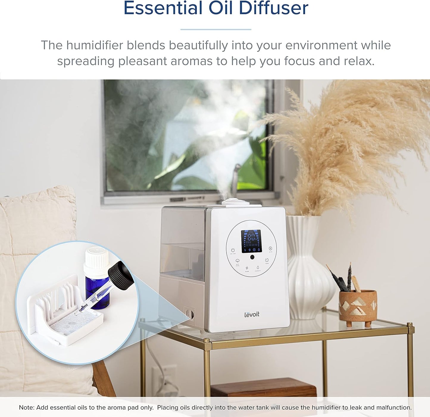 LEVOIT Humidifier for Bedroom, Warm and Cool Mist Humidifiers for Plants, Large Room, 6L Air Humidifier with Remote Control, Essential Oil Tray, Filterless, Auto Mode, Up to 60h, Display Off