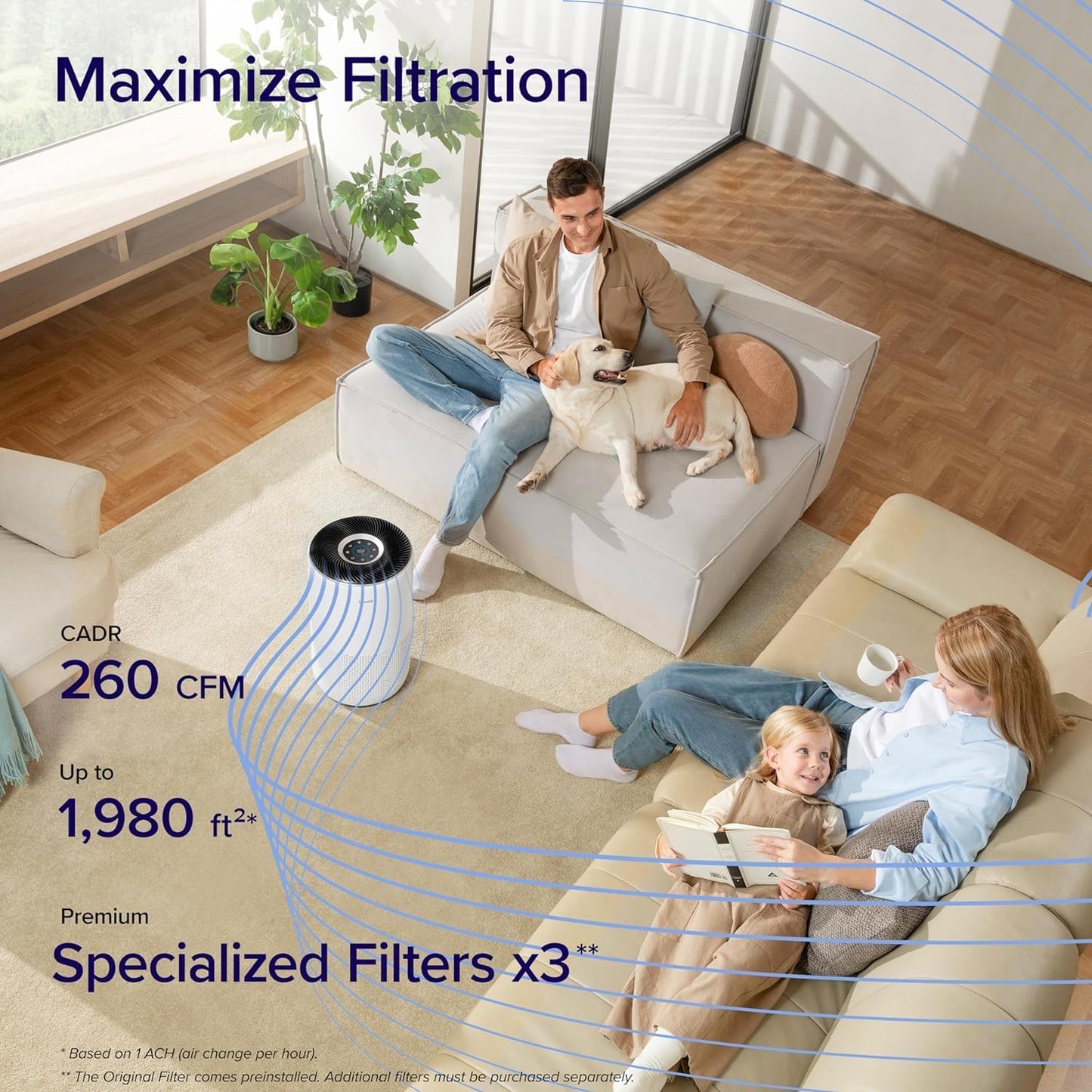 LEVOIT Air Purifiers Large Room Home Up to 1980 Ft², Smart WiFi and Auto Mode with Alexa Control, True HEPA Filter for Pet Allergies, Smoke, Dust, Air Quality Monitor with 4 Colors, Core 400S White