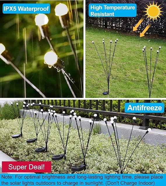 Solar Lights Waterproof IPX5, Solar Garden Lights Outdoor, Firefly Lights, Wind Swaying Dancing Lights, for Yard Path Lighting Decor (Multi-Colored, 2 Count)