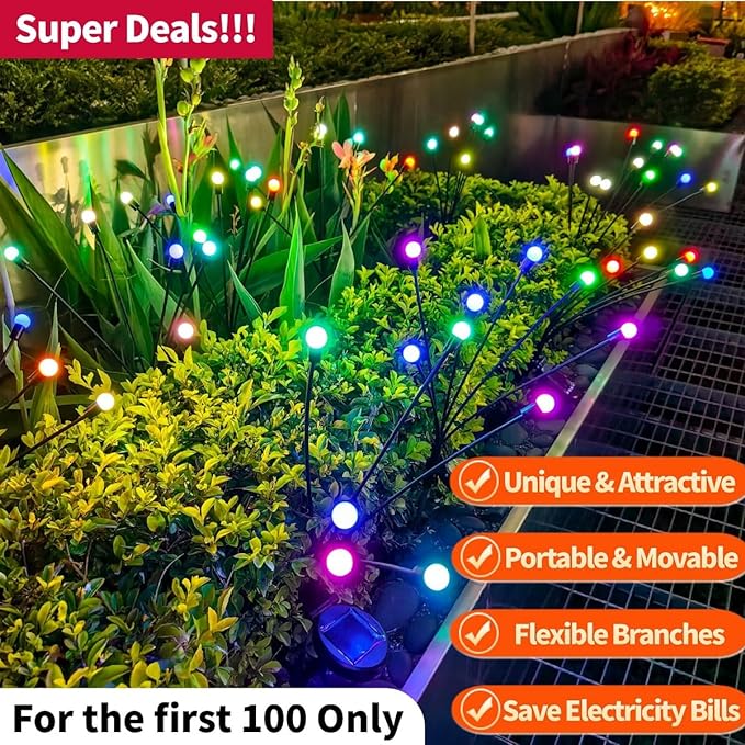 Solar Lights Waterproof IPX5, Solar Garden Lights Outdoor, Firefly Lights, Wind Swaying Dancing Lights, for Yard Path Lighting Decor (Multi-Colored, 2 Count)
