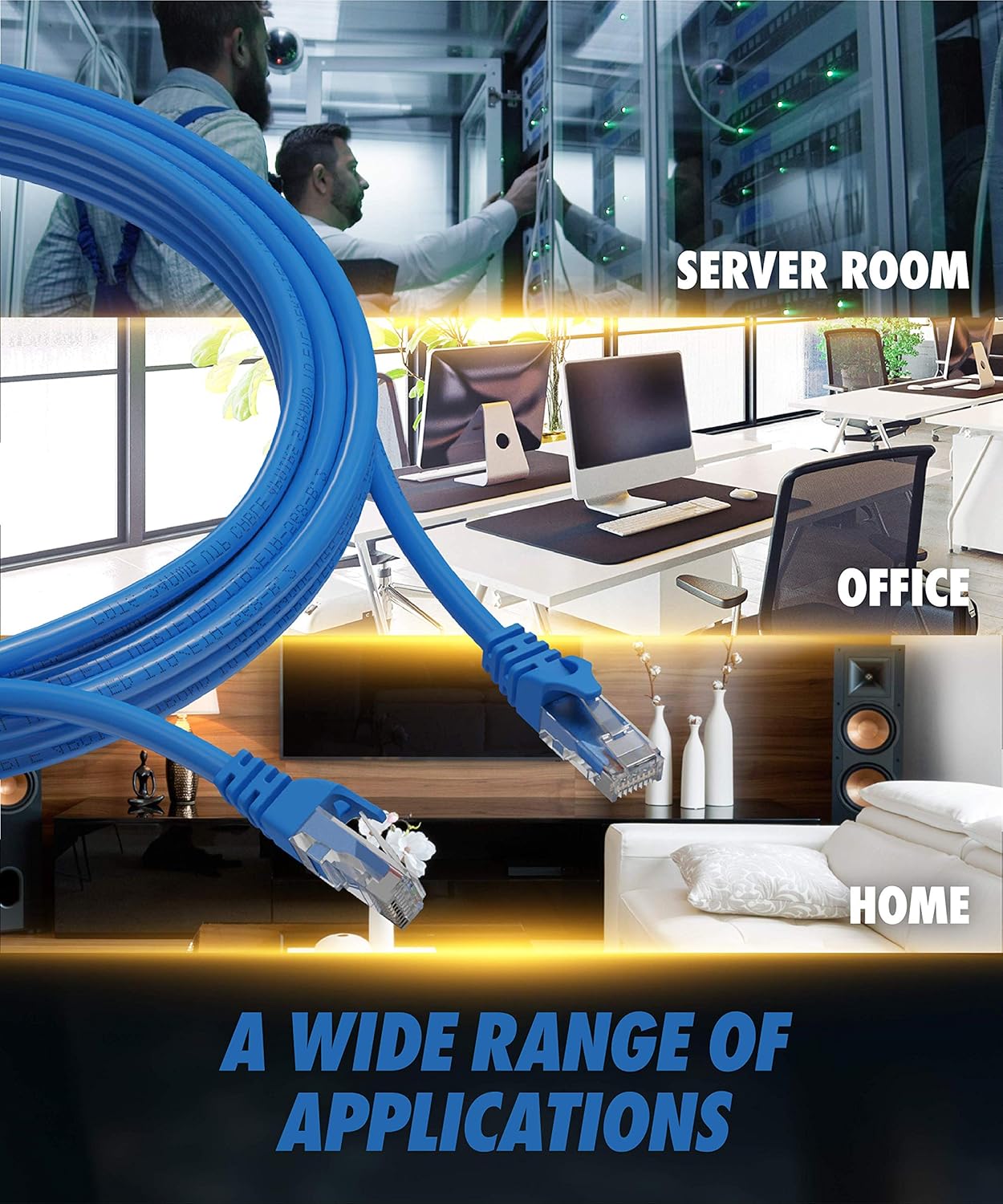 Ultra Clarity Cables Cat 6 Ethernet Cable 75 ft, Outdoor&Indoor 10Gbps Ethernet Cable, High Speed Cat6 Cable RJ45 LAN Internet Cable for Computer, Router, Modem, PS4/5, Xbox, Gaming - Blue