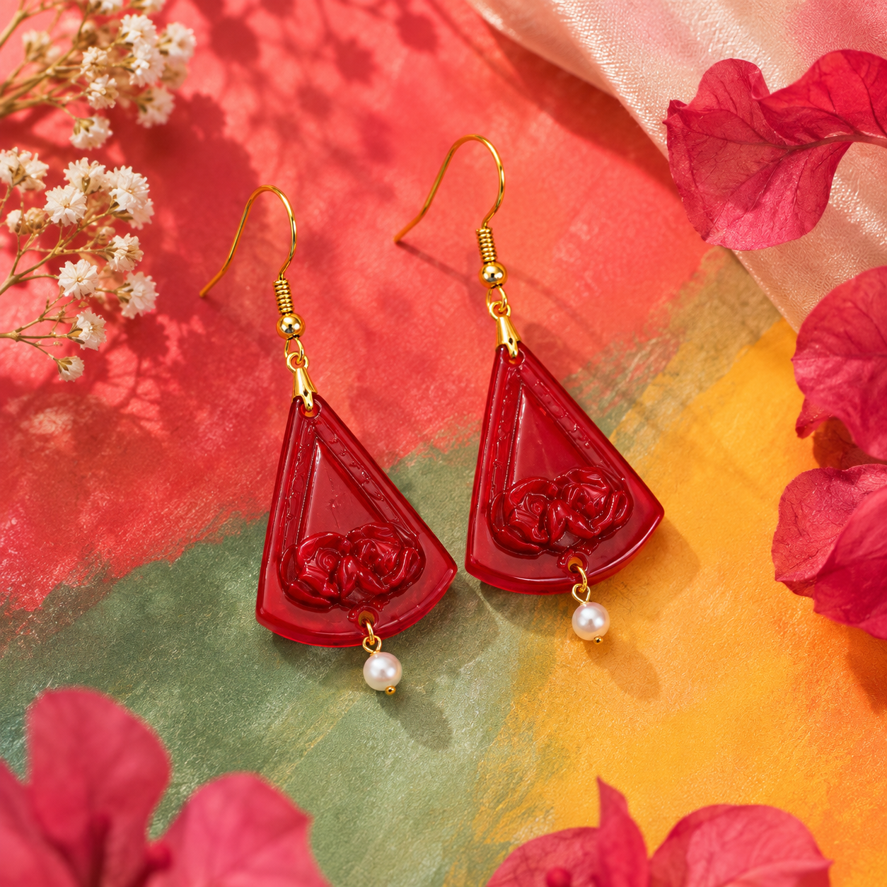 Ruby Petal Earrings