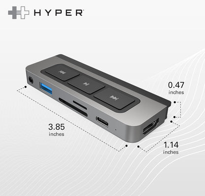 HyperDrive 6-in-1 USB-C Hub with Media Shortcut Buttons for iPad