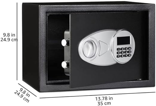 Amazon Basics Steel Security Safe and Lock Box with Electronic Keypad - Secure Cash, Jewelry, ID Documents, 0.5 Cubic Feet, Black, 13.8"W x 9.8"D x 9.8"H