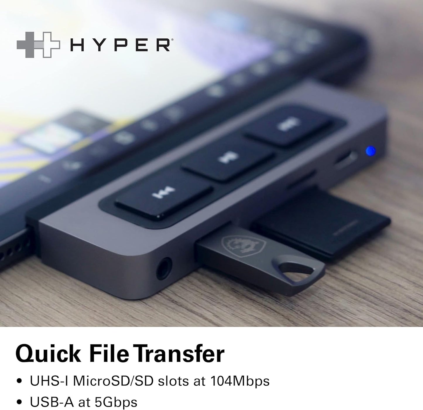 HyperDrive 6-in-1 USB-C Hub with Media Shortcut Buttons for iPad