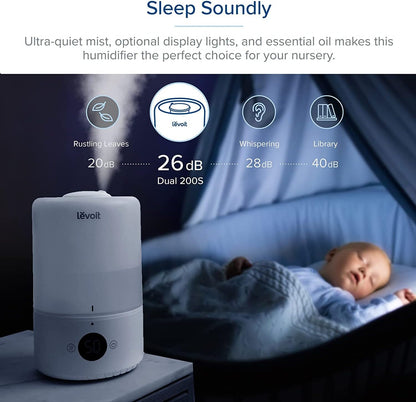 LEVOIT Humidifiers for Bedroom, Smart WiFi Alexa Control, Top Fill Cool Mist for Baby Nursery and Plants with Essential Oil Diffuser, Humidity Display, Easy Clean, Whisper Quiet Operation, 3L, White