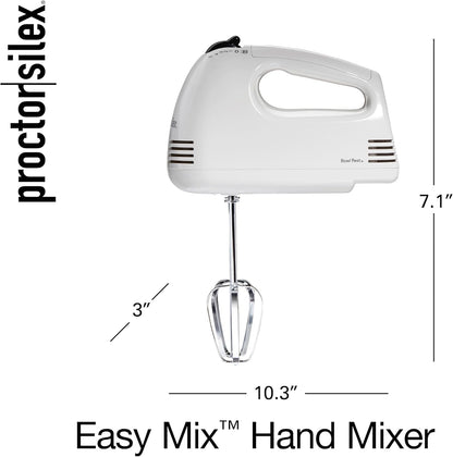 Proctor Silex Easy Mix Hand Mixer, 5 Speeds, White, 62515G