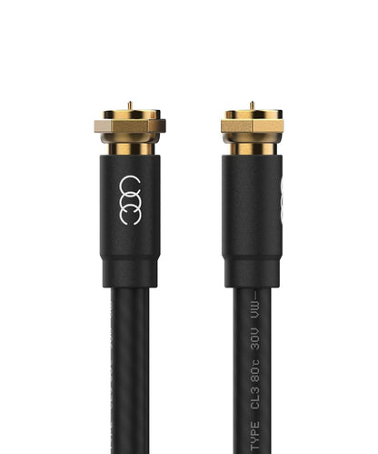 Coaxial Cable 30ft - Triple Shielded CL3 in-Wall Rated Gold Plated Connectors RG6 Digital Audio Video with Male F Connector Pin (Black) - 30 Feet