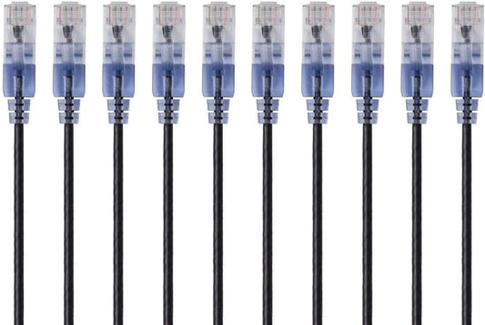 Monoprice SlimRun Cat6A Ethernet Patch Cable - Network Internet Cord - RJ45, Stranded, 550Mhz, UTP, Pure Bare Copper Wire, 10G, 30AWG , 10ft, Black, 10-Pack