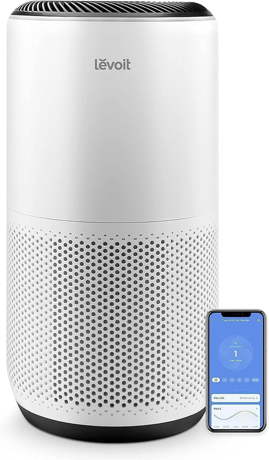 LEVOIT Air Purifiers Large Room Home Up to 1980 Ft², Smart WiFi and Auto Mode with Alexa Control, True HEPA Filter for Pet Allergies, Smoke, Dust, Air Quality Monitor with 4 Colors, Core 400S White