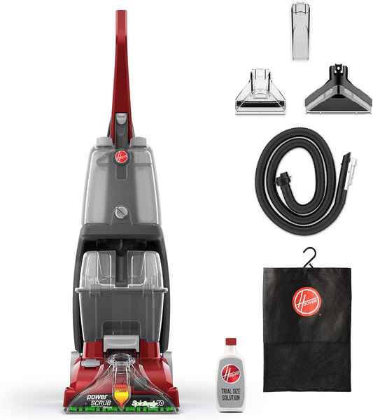 Hoover Power Scrub Deluxe Carpet Cleaner Machine, Upright Shampooer, FH50150, Red