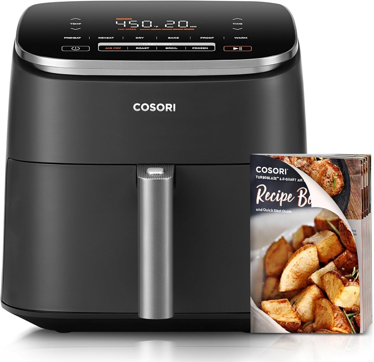 COSORI Air Fryer 6 QT TurboBlaze Technology, 9-in-1 Airfryer Oven, Crispy Results in Just Minutes, 130+ Recipes, Compact, Nonstick Basket, Dishwasher Safe, Dark Gray, DC601