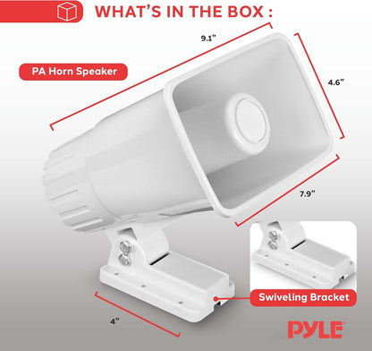 Pyle Indoor/Outdoor PA Horn Speaker - 8” Portable PA Speaker with 8 Ohms Impedance & 65 Watts Peak Power - Mounting Bracket & Hardware Included PHSP5, White