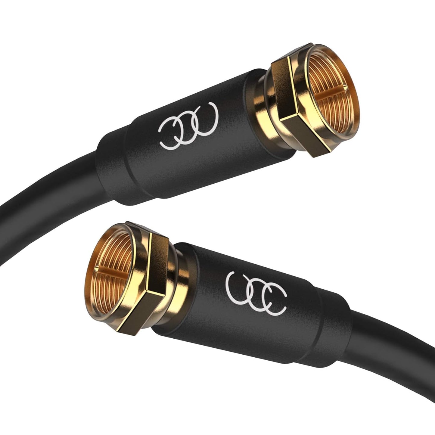 Coaxial Cable 30ft - Triple Shielded CL3 in-Wall Rated Gold Plated Connectors RG6 Digital Audio Video with Male F Connector Pin (Black) - 30 Feet