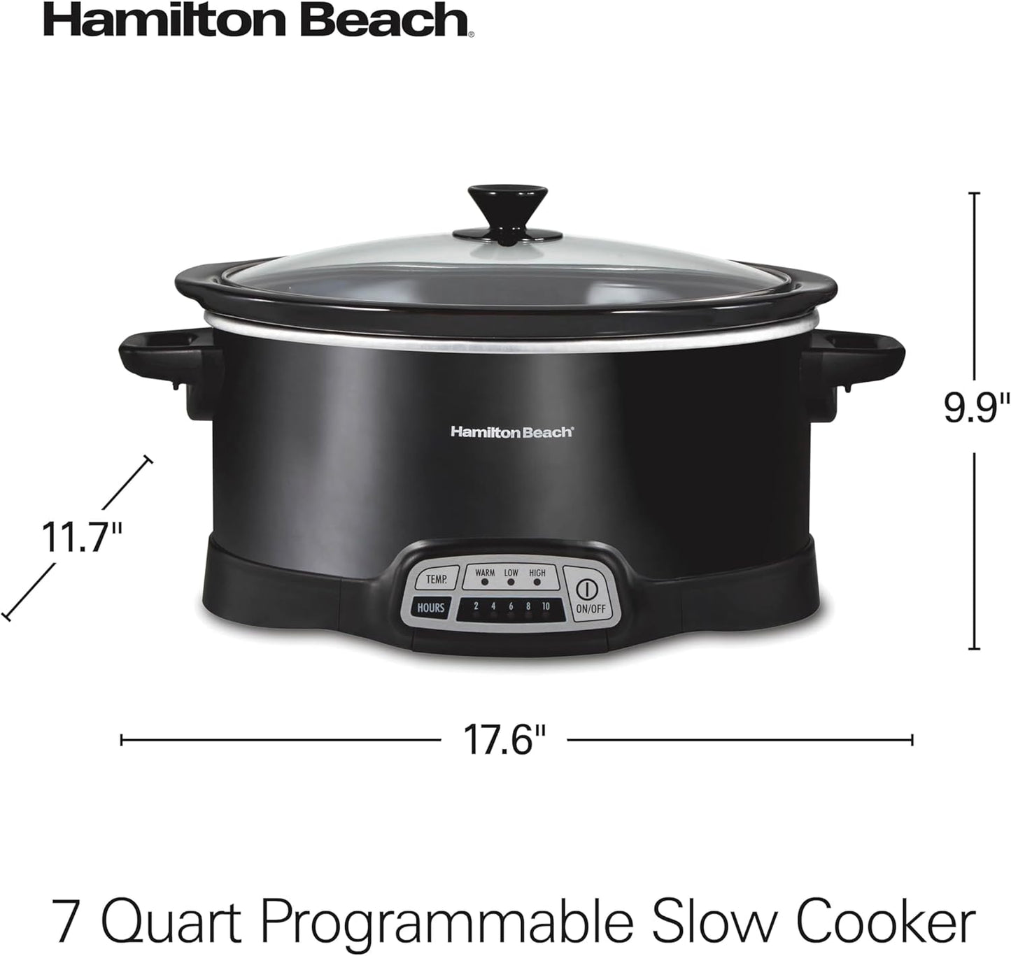 Hamilton Beach Programmable7-Quart Slow Cooker, with Lid Latch Strap, Black ,33474G