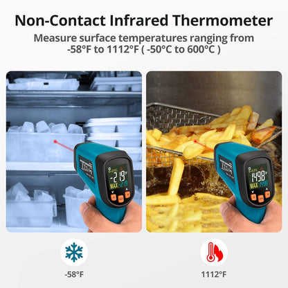 Tilswall Infrared Thermometer(Not for Human), Non-Contact Temperature Gun -58℉~1112℉(-50℃~600℃) with Color LCD Display, High/Low Temp Alarm, Digital Laser Thermometer Gun for Cooking/Freezer/Industry