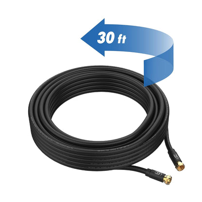 Coaxial Cable 30ft - Triple Shielded CL3 in-Wall Rated Gold Plated Connectors RG6 Digital Audio Video with Male F Connector Pin (Black) - 30 Feet