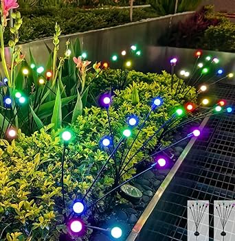 Solar Lights Waterproof IPX5, Solar Garden Lights Outdoor, Firefly Lights, Wind Swaying Dancing Lights, for Yard Path Lighting Decor (Multi-Colored, 2 Count)