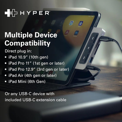 HyperDrive 6-in-1 USB-C Hub with Media Shortcut Buttons for iPad