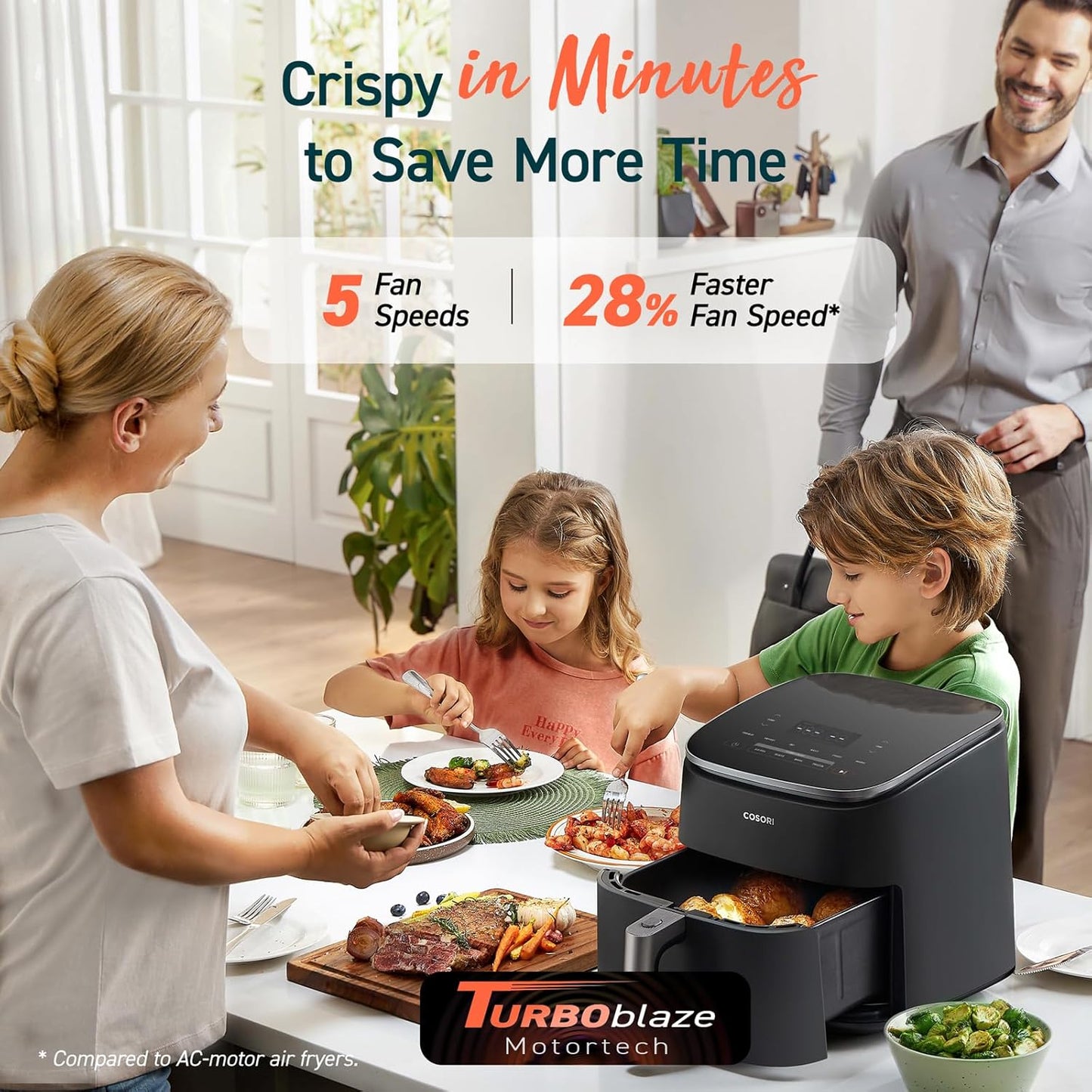 COSORI Air Fryer 6 QT TurboBlaze Technology, 9-in-1 Airfryer Oven, Crispy Results in Just Minutes, 130+ Recipes, Compact, Nonstick Basket, Dishwasher Safe, Dark Gray, DC601