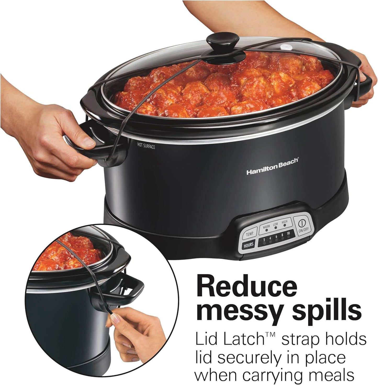 Hamilton Beach Programmable7-Quart Slow Cooker, with Lid Latch Strap, Black ,33474G