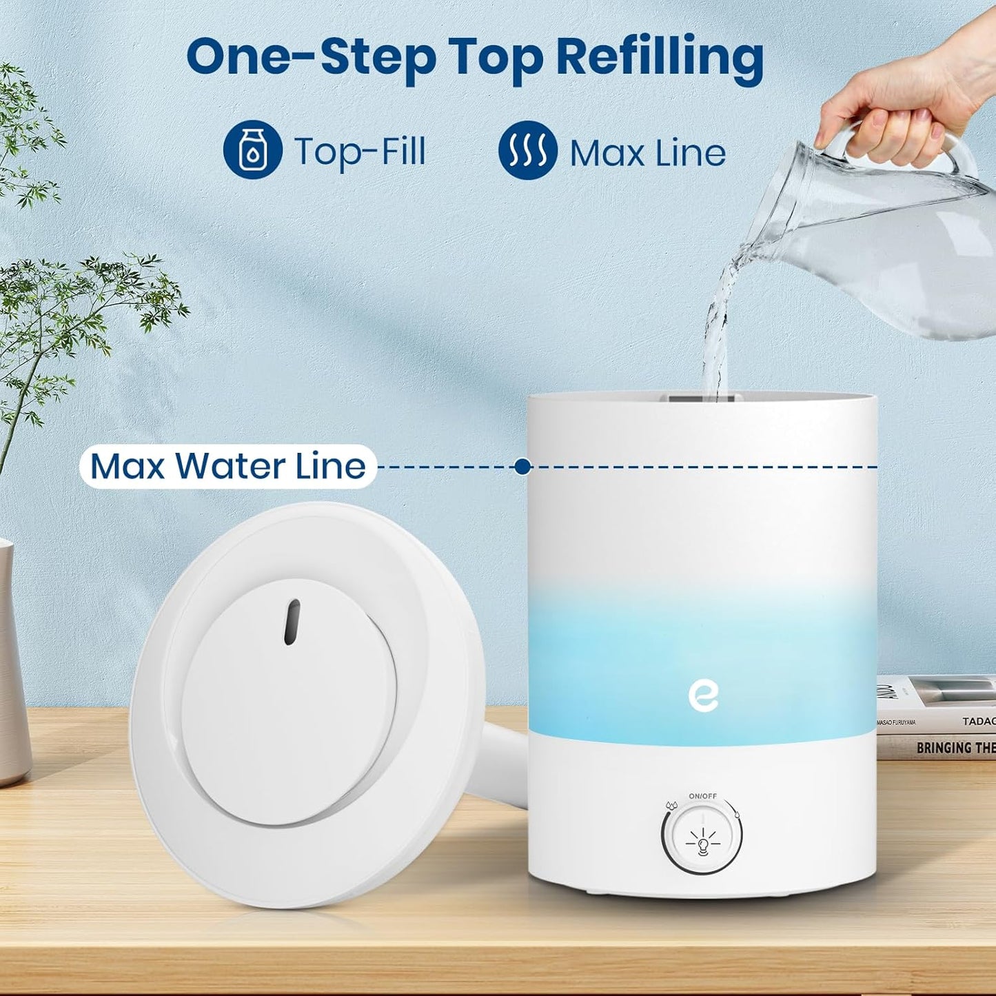 Humidifiers for Bedroom, Esemoil 2.5L Cool Mist Ultrasonic Air Humidifier with Top Fill & Quiet, 360° Nozzle, BPA Free, 25 Hour Diffuser with 8 Color Light & Auto Shut-off for Home Baby Nursery Plants