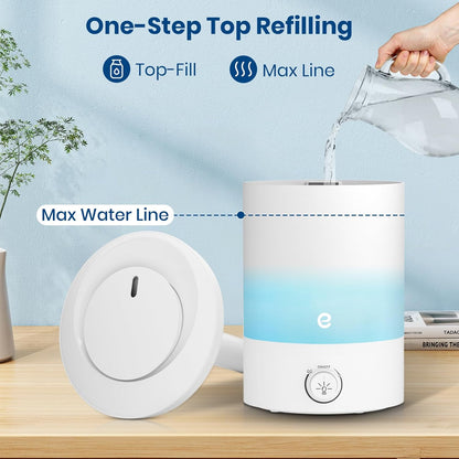 Humidifiers for Bedroom, Esemoil 2.5L Cool Mist Ultrasonic Air Humidifier with Top Fill & Quiet, 360° Nozzle, BPA Free, 25 Hour Diffuser with 8 Color Light & Auto Shut-off for Home Baby Nursery Plants