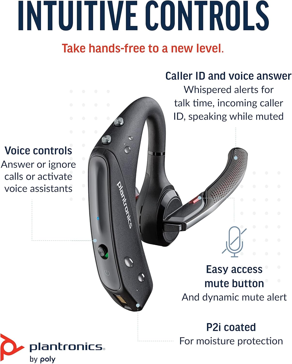 Poly Voyager 5200 Wireless Headset (Plantronics) - Single-Ear Bluetooth Headset w/Noise-Canceling Mic - Ergonomic Design - Voice Controls - Lightweight - Connect to Mobile/Tablet via Bluetooth