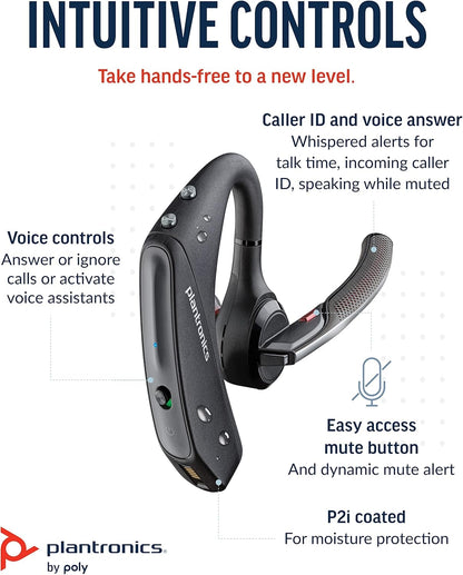 Poly Voyager 5200 Wireless Headset (Plantronics) - Single-Ear Bluetooth Headset w/Noise-Canceling Mic - Ergonomic Design - Voice Controls - Lightweight - Connect to Mobile/Tablet via Bluetooth