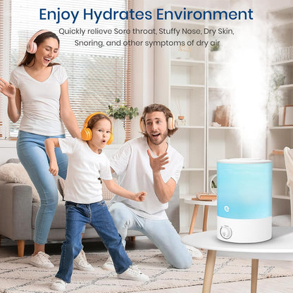 Humidifiers for Bedroom, Esemoil 2.5L Cool Mist Ultrasonic Air Humidifier with Top Fill & Quiet, 360° Nozzle, BPA Free, 25 Hour Diffuser with 8 Color Light & Auto Shut-off for Home Baby Nursery Plants