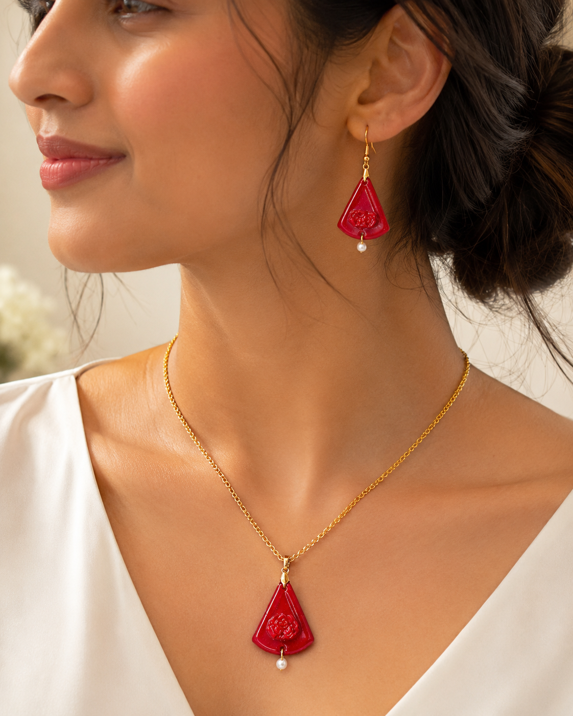 Ruby Petal Necklace Set