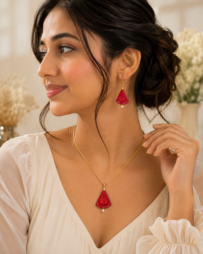 Ruby Petal Necklace Set