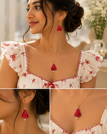 Ruby Petal Necklace Set